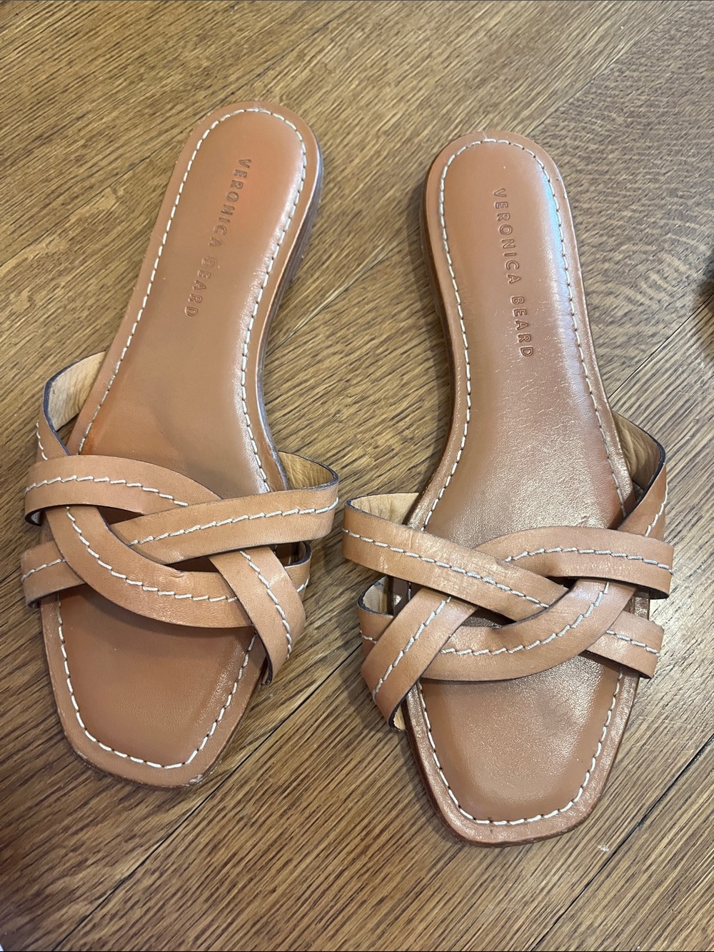 Veronica Beard Braided Tan Leather Slide Mules - Picture 1 of 4